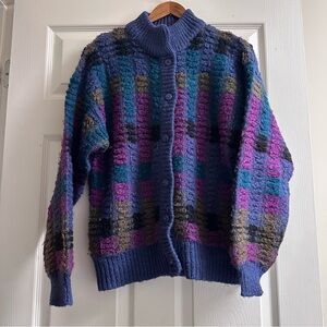 Vintage 80s Wool chunky cardigan button sweater colorful Stitch Works medium